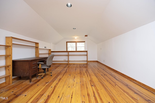 540 Patterson Dr, Chapel Hill, NC 27516 - office featuring wood-type flooring, vaulted ceiling, and baseboards