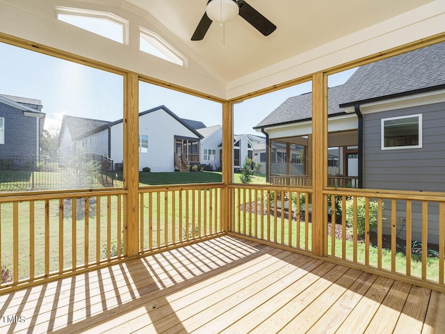 1809 Bright Lantern Way, Wendell, NC 27591 - deck featuring a ceiling fan, a residential view, a sunroom, and a yard