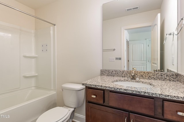 full bathroom featuring vanity, toilet, and bathing tub / shower combination