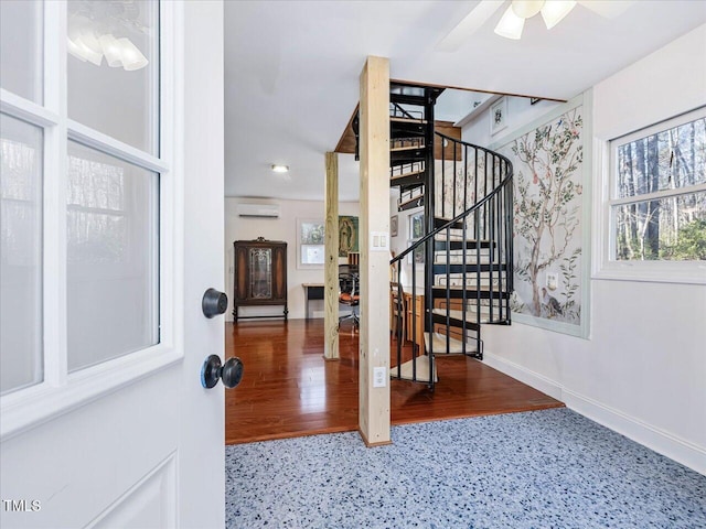 stairway with a wall mounted air conditioner