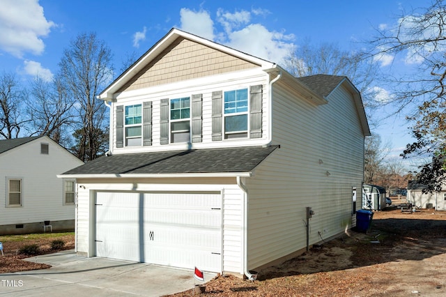 exterior space with a garage