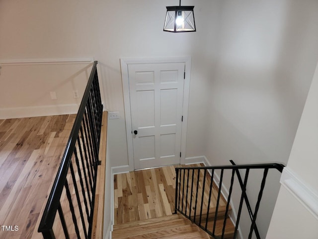 stairway featuring wood-type flooring