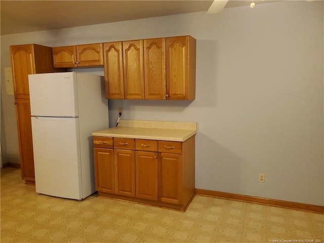 kitchen with white fridge