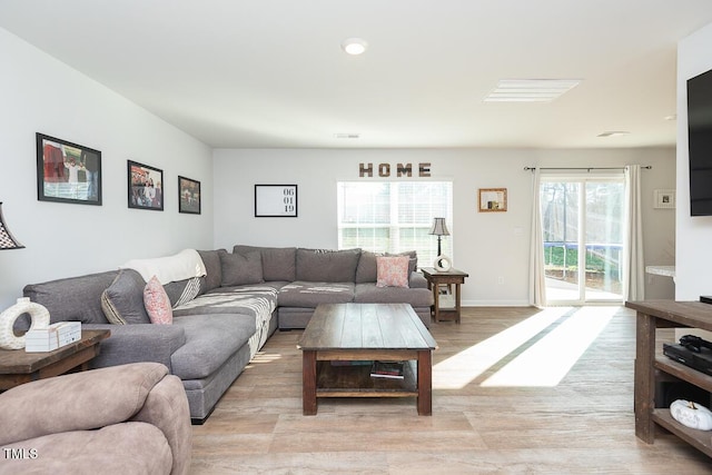 living room with light hardwood / wood-style floors