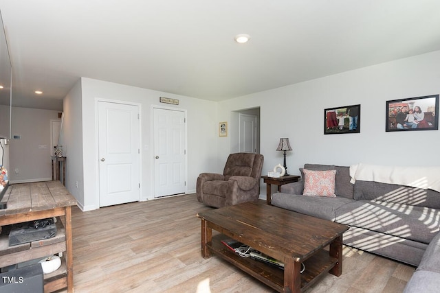 living room with light hardwood / wood-style floors