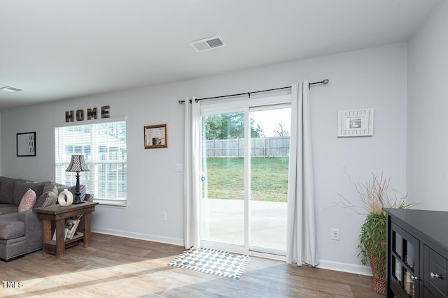 entryway featuring plenty of natural light and light hardwood / wood-style flooring