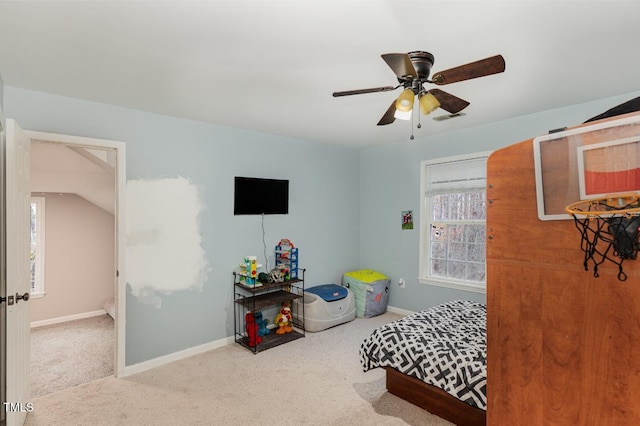 rec room featuring ceiling fan and light colored carpet