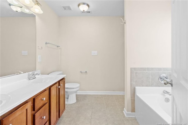 full bathroom featuring a bath, tile patterned flooring, a sink, and visible vents