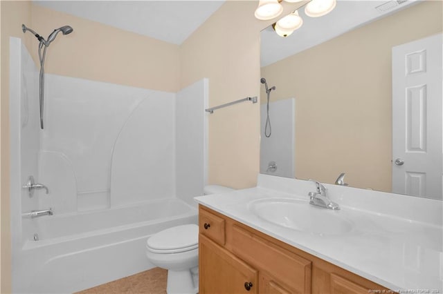 full bathroom with tile patterned floors, vanity, toilet, and shower / washtub combination