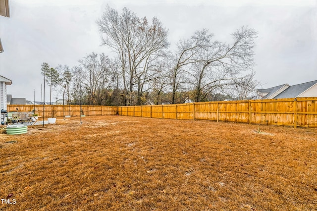 view of yard with a fenced backyard