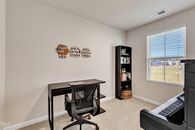 view of carpeted home office