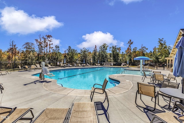 view of swimming pool with a patio