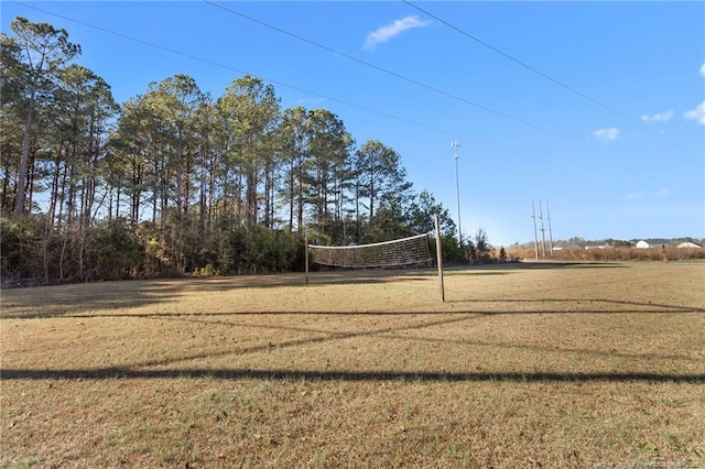 view of home's community featuring volleyball court and a lawn