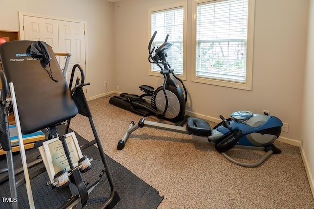 workout area featuring carpet floors