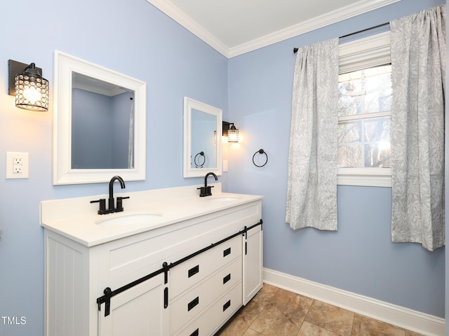 bathroom featuring vanity and ornamental molding