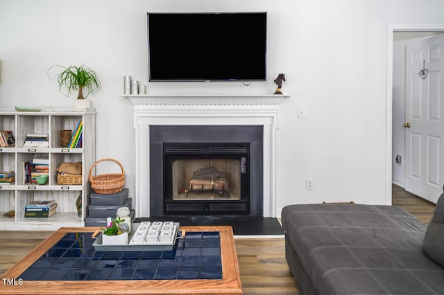 interior space with dark hardwood / wood-style flooring