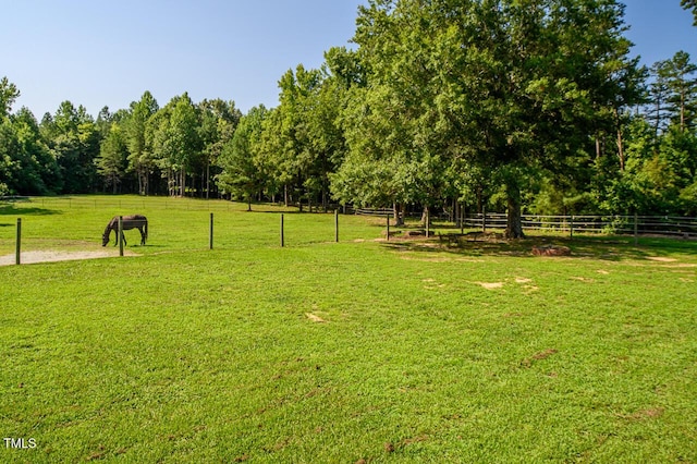 view of property's community featuring a lawn and a rural view