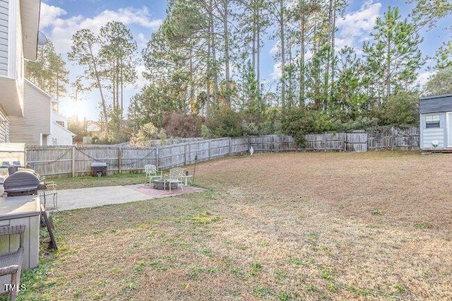 view of yard with a patio and a fenced backyard