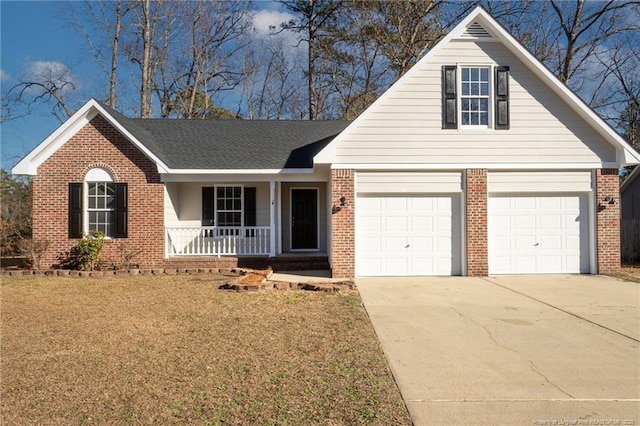 view of front of property with a porch and a front lawn