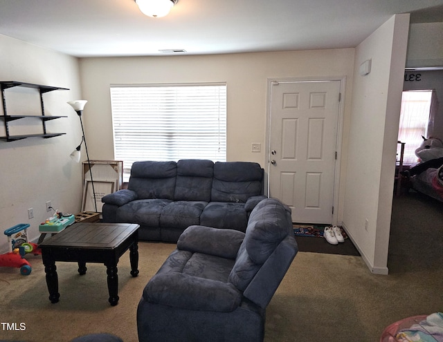 living room featuring carpet floors