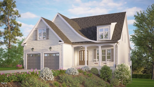 view of front of house featuring a garage and covered porch