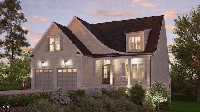 view of front of property with a garage and a porch