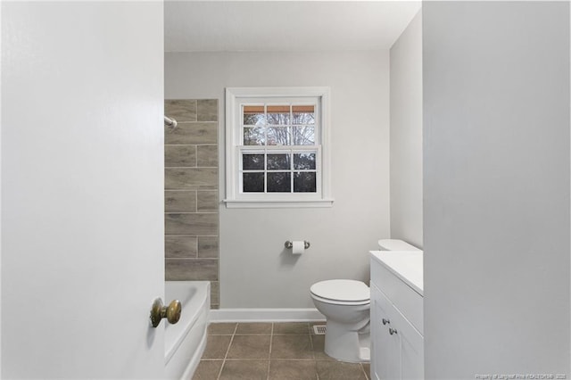 full bathroom with tile patterned flooring, shower / bathing tub combination, vanity, and toilet