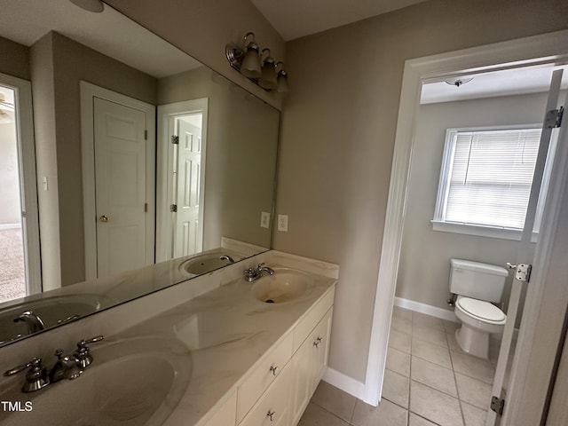 bathroom featuring tile patterned flooring, vanity, and toilet