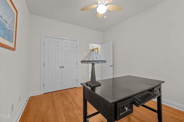 office featuring ceiling fan and wood-type flooring