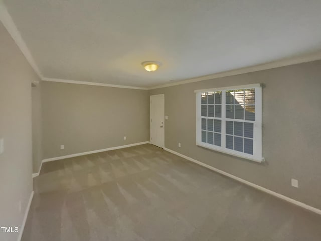 unfurnished room featuring carpet flooring and ornamental molding