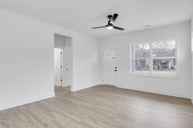 spare room featuring ceiling fan and light hardwood / wood-style floors