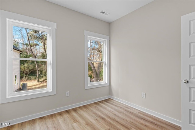 spare room featuring light hardwood / wood-style flooring