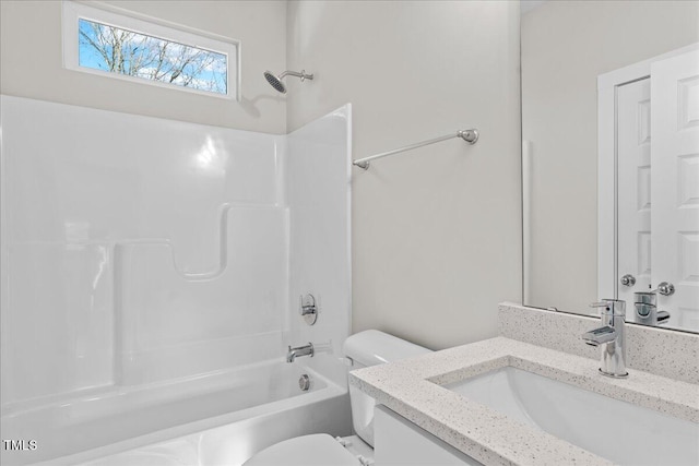 full bathroom with vanity, toilet, and tub / shower combination