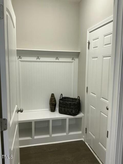 mudroom featuring dark hardwood / wood-style flooring