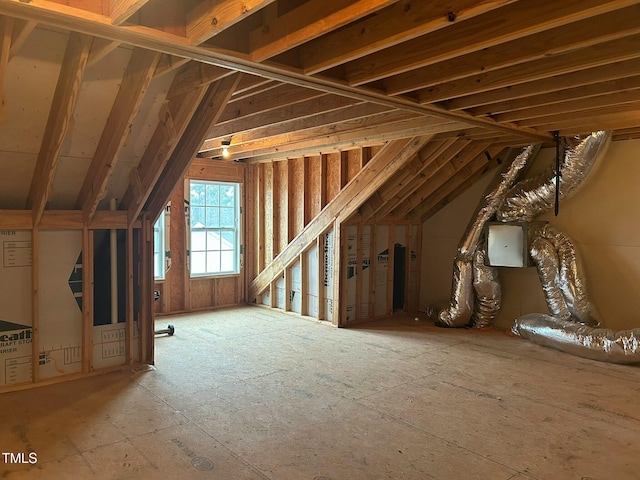 view of unfinished attic