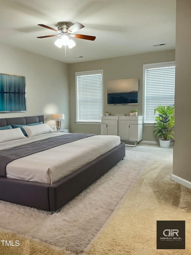 bedroom featuring carpet floors and ceiling fan