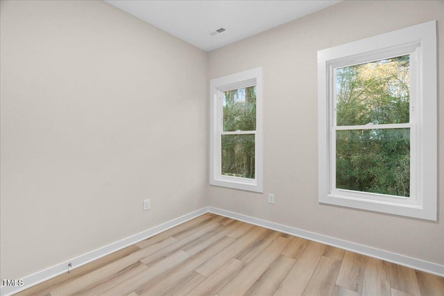 spare room with light hardwood / wood-style floors and plenty of natural light