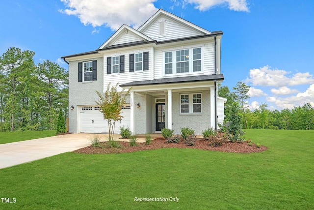 front of property with a garage and a front lawn