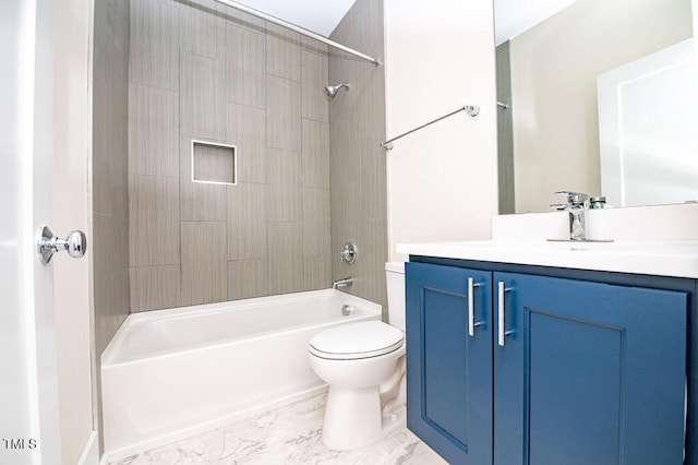 full bathroom featuring vanity, bathtub / shower combination, and toilet