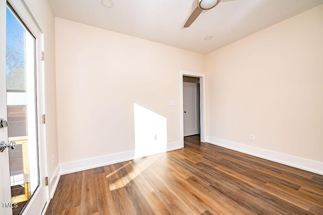 unfurnished room featuring wood-type flooring and ceiling fan