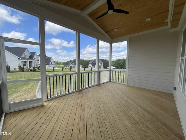 25 Deer Tail Ln Lot 52, Fuquay Varina, NC 27526 - unfurnished sunroom featuring a residential view, a ceiling fan, and lofted ceiling
