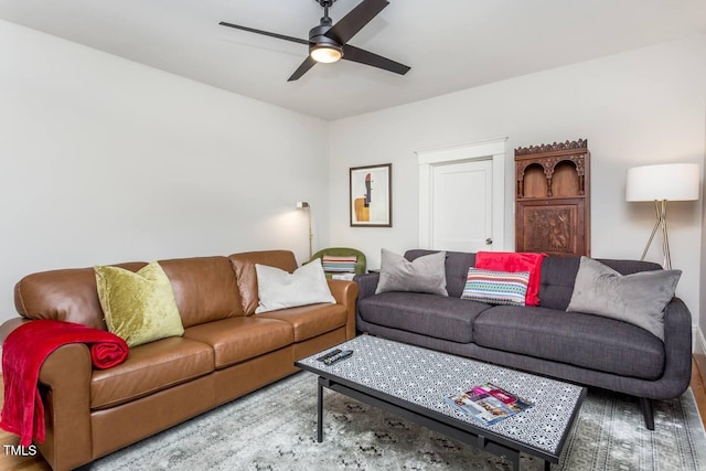 living room featuring ceiling fan