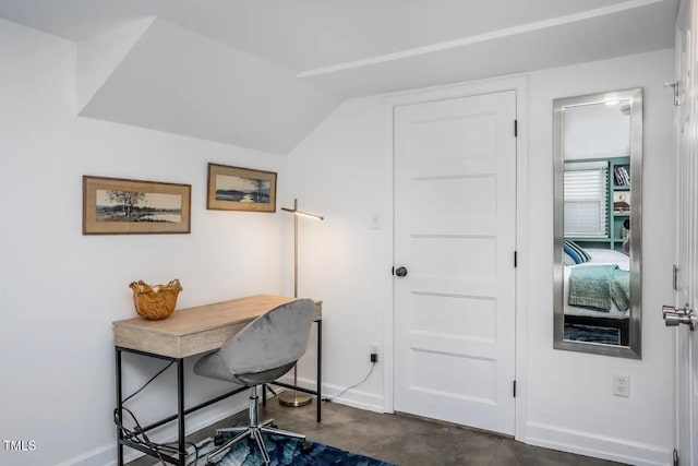 office featuring vaulted ceiling