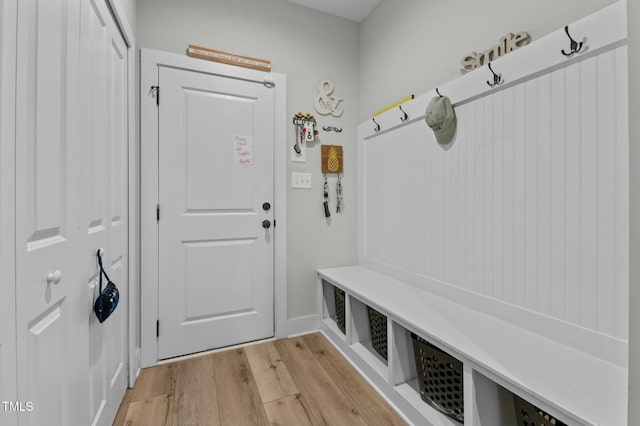 mudroom with light wood-type flooring