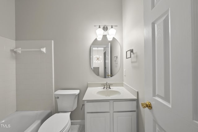 7340 Doverton Ct, Raleigh, NC 27615 - bathroom featuring vanity, toilet, tile patterned flooring, baseboards, and shower / washtub combination