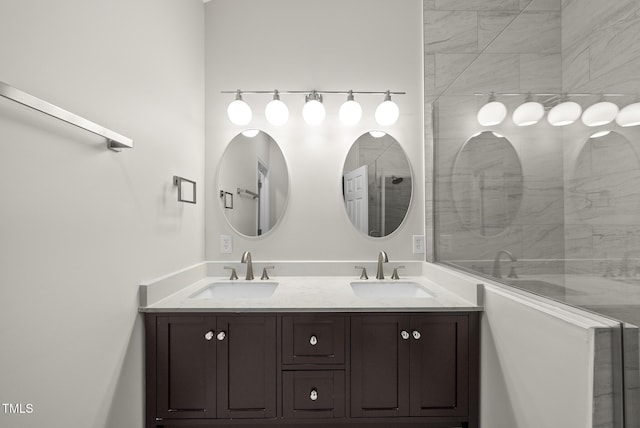 7340 Doverton Ct, Raleigh, NC 27615 - full bathroom featuring double vanity and tiled shower