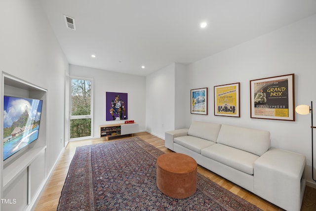 living room featuring light wood-type flooring