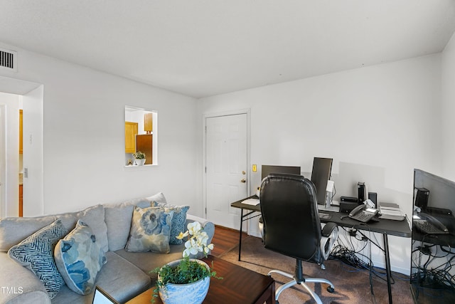 home office featuring dark wood-type flooring