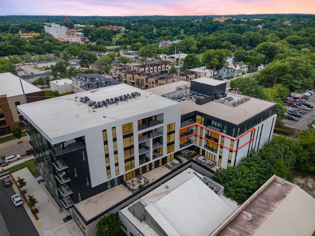 view of aerial view at dusk