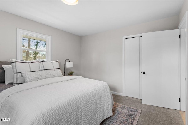 carpeted bedroom with a closet